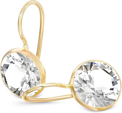 14k Solid Yellow Gold Gemstone Earrings - Birthstone Earrings - 8mm Dangle Earrings, Dainty Gemstones Earrings, Bridal Handmade Wedding Jewelry Gift