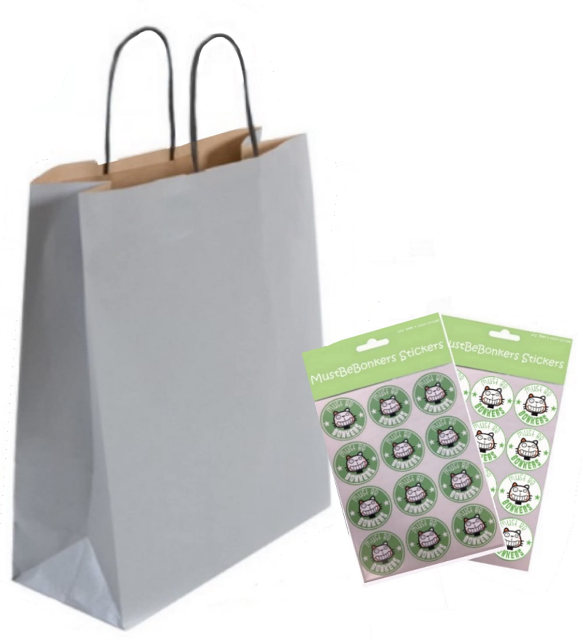 Mustbebonkers 30 x A4 Paper Party Gift Bags With Seal Stickers - Boutique Shop Loot Carrier Bag - Choose Colour (Siver) — image 1