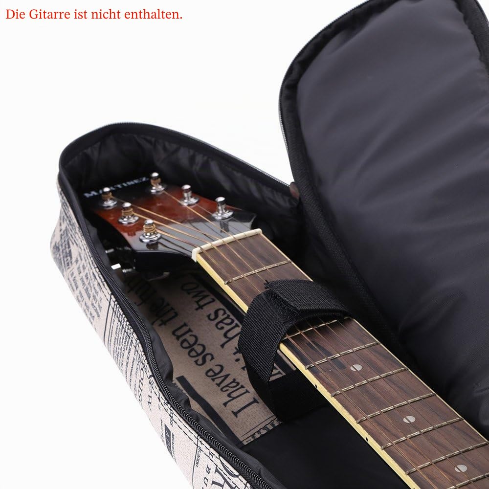 Btuty Gitarrentasche, 104 cm, 600D wasserdichtes Oxford-Gewebe, Zeitungsstil, doppelt genähte, gepolsterte Gurte, Gigbag für 104 cm (41 Zoll) akustische klassische Folk-Gitarre, weiß/schwarz,