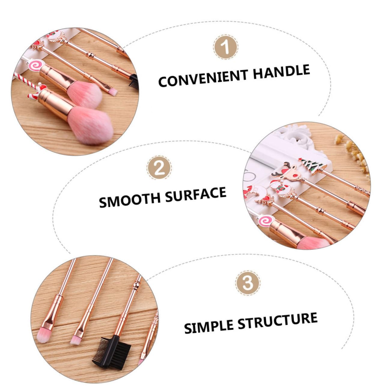 Beatifufu 6Pcs Christmas Cartoon Makeup Brush for Foundation Eyebrow Eyeshadow Soft Fibers for Teen Girls Mini Cosmetics Tool for Application - Image 2