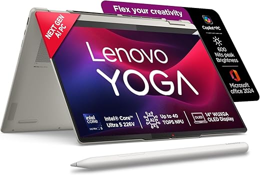 Lenovo Yoga 7 2-in-1 Intel Core Ultra 5 226V,Copilot+ AI PC(16GB RAM/1TB SSD/14(35.5cm)/WUXGA OLED/40 Tops/Win 11/Office Home 2024/Yoga Pen/1Yr…