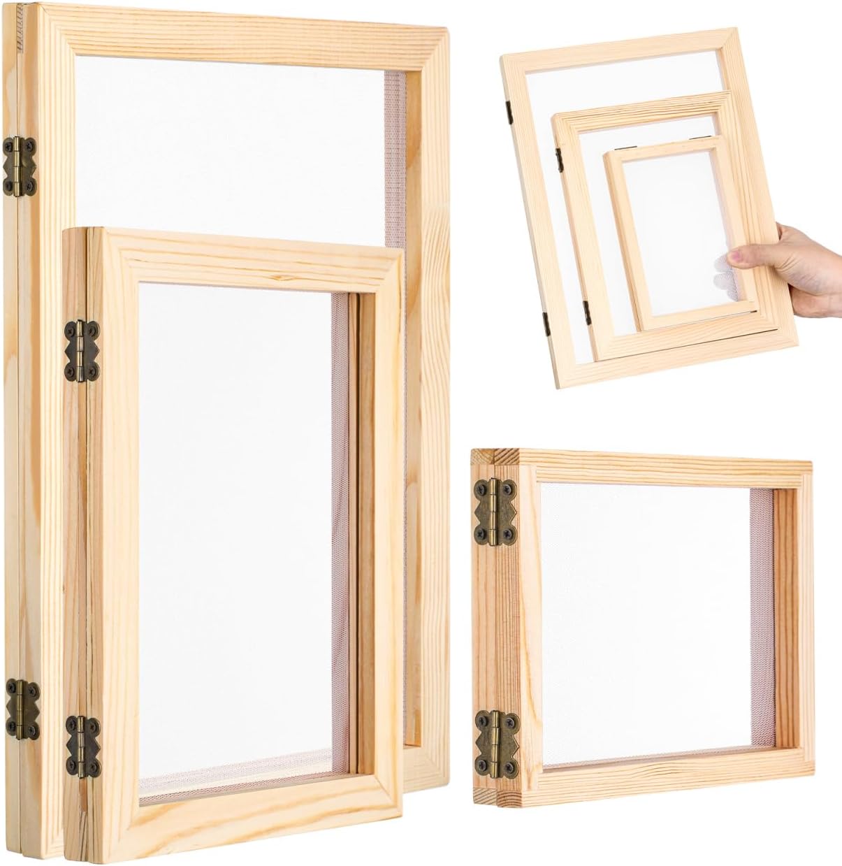 DECHOUS Paper Making Craft Kit Wooden Mould and Deckle Screen Set with Mesh Sheets and Absorbent Paper Handmade Frame Supplies for DIY Craft Projects