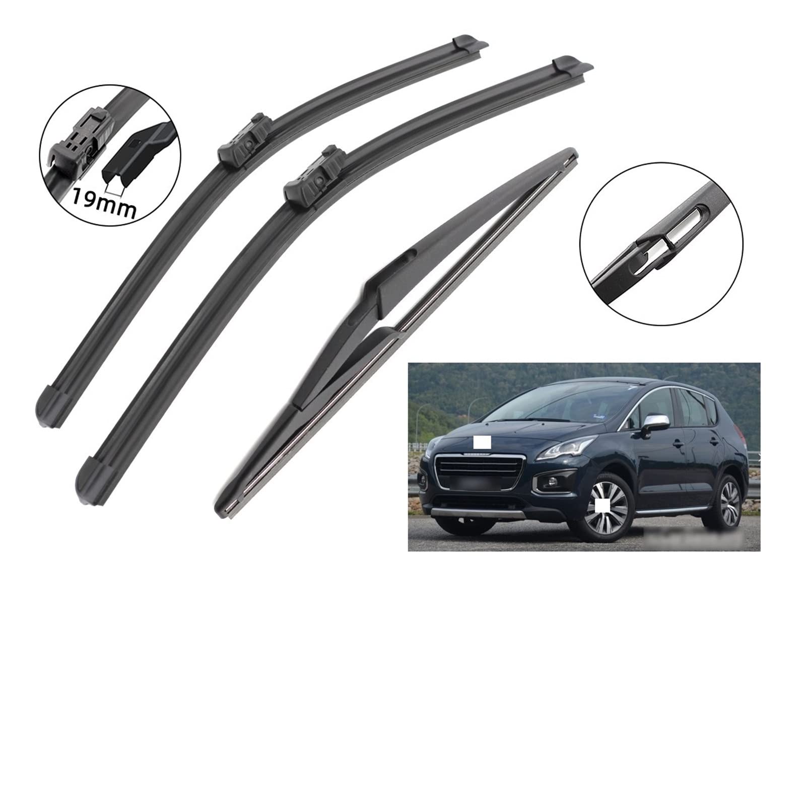 Escobilla Limpiaparabrisas Delantera Coche Para P&eugeot para MK1 3008 2008 2009 2010 2011 2012 2013 2014 2015 2016 30 "+ 28" + 12 "limpiaparabrisas delantero y trasero.