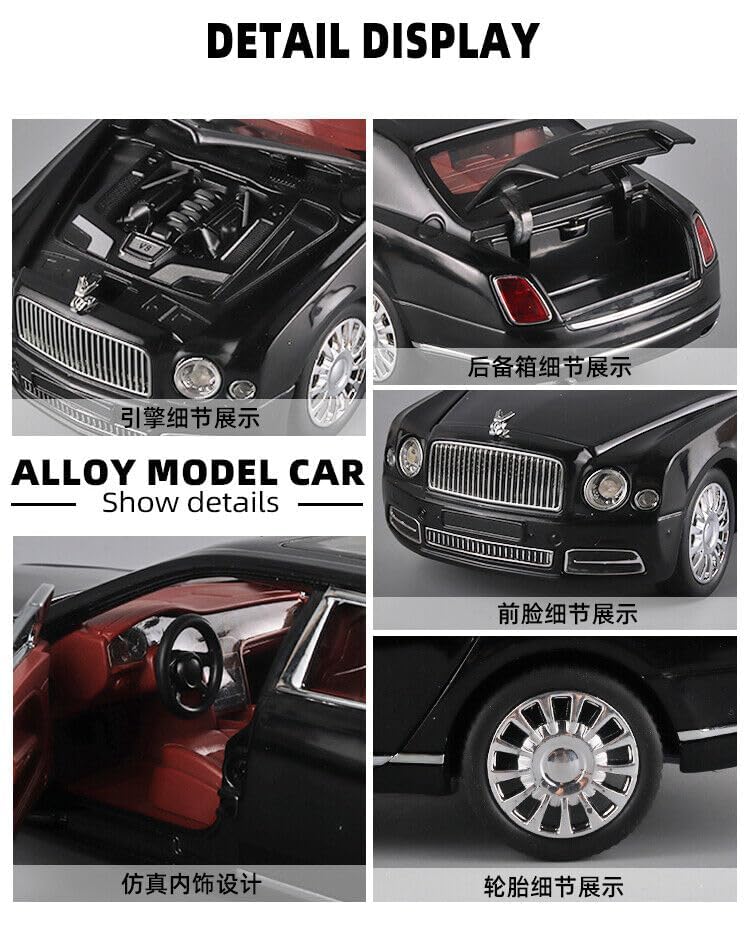 Image of 1:24 Diecast Kids Toys Gifts Beentley Mulsaanne Alloy Model Car with Six Opening Doors, Light Music Boys Gifts Toys(Colors as Per Stock) Beentley Mulsaanne