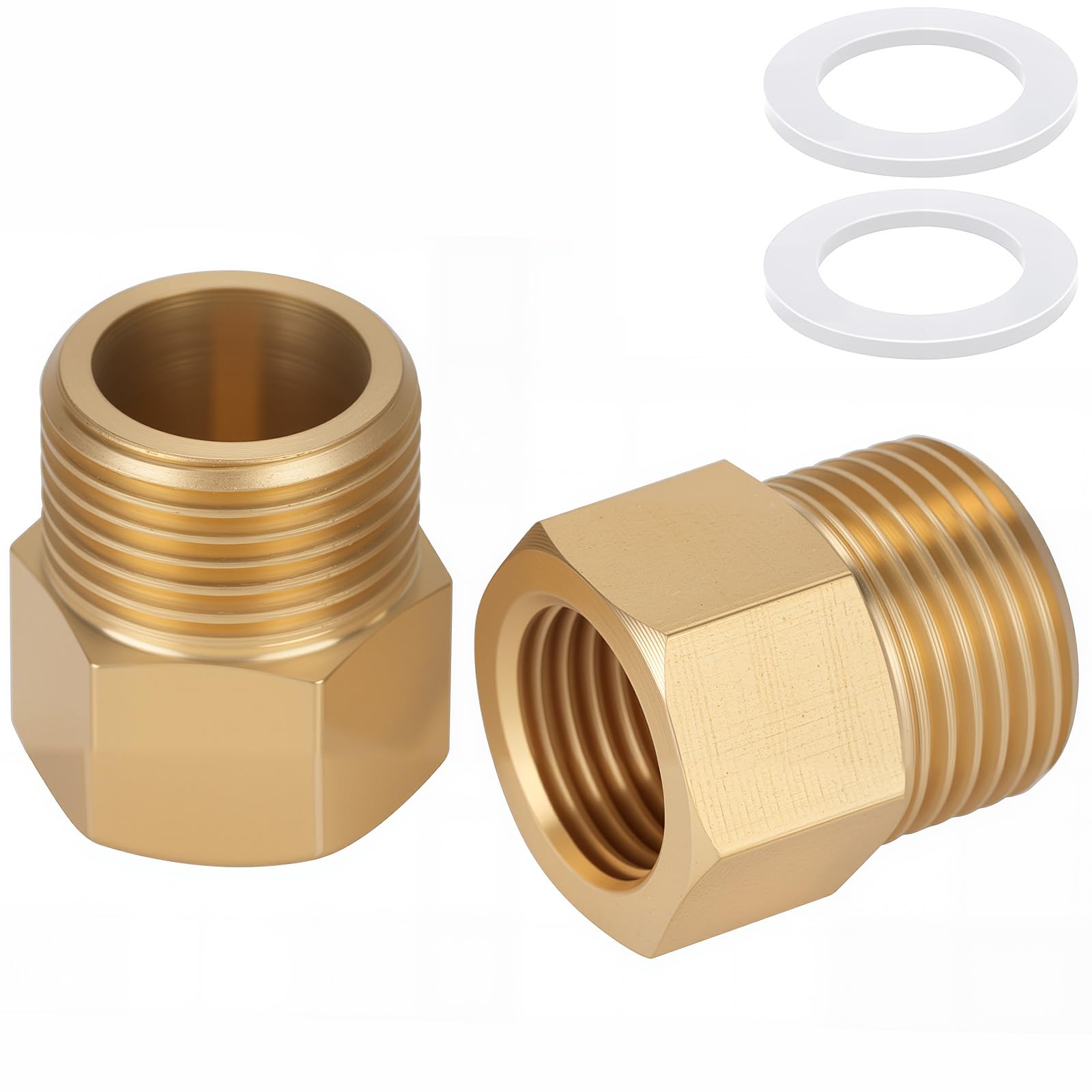 2-Pack Brass AG/IG Reducer Adapter 3/8" Male to 1/4" Female Thread | 1/4" FeMale to 3/8" male Thread | Durable Pipe Connection Converter with Rubber Seal for Water/Gas/Liquid Systems