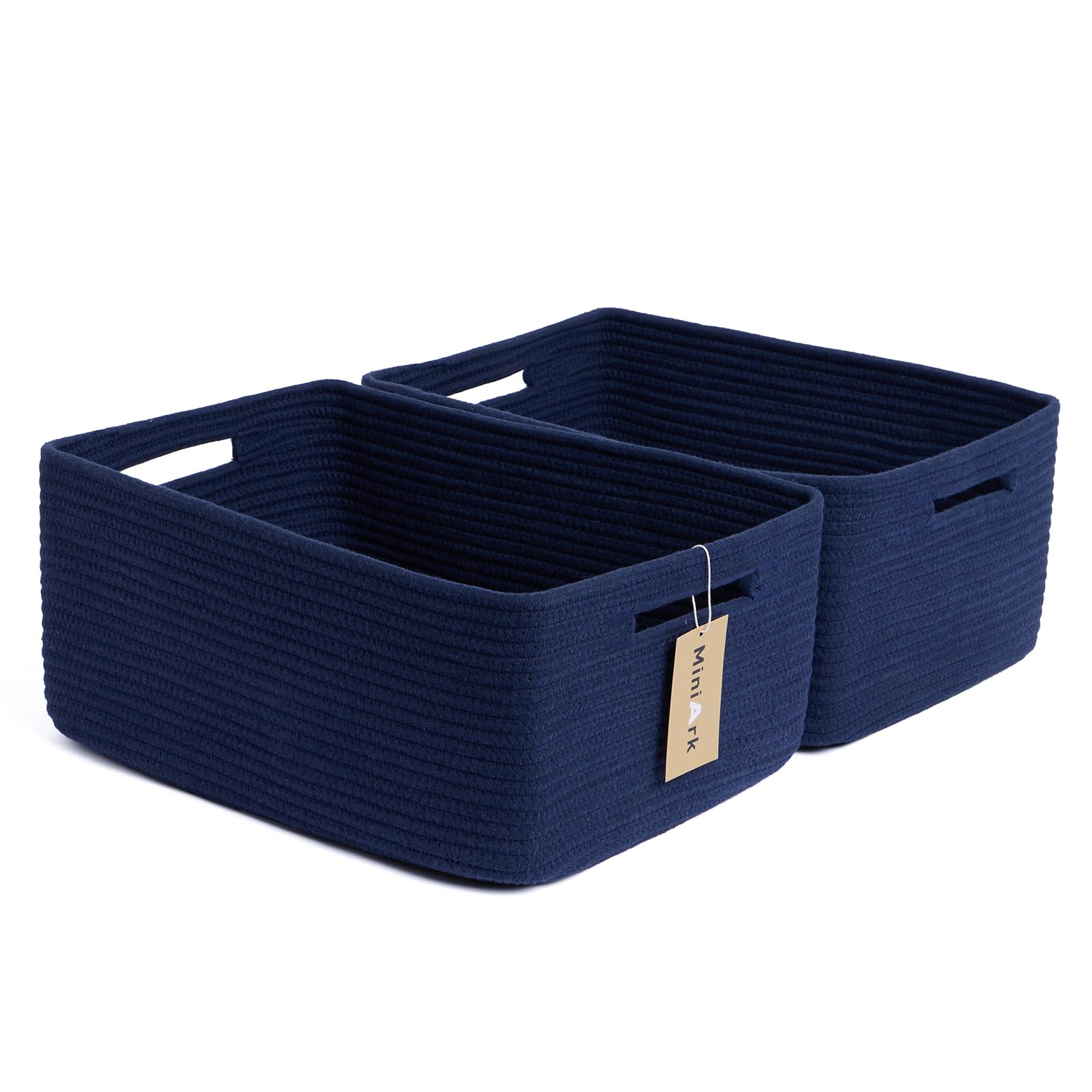 MiniArk Large Storage Baskets for Shelves, Closet Organizers Bins for Clothes Blanket Towels, Baby Nursery, Toy Baskets Box, Woven Rope Baskets, 17 x 13 x 7.5”, 2 Packs Navy Blue