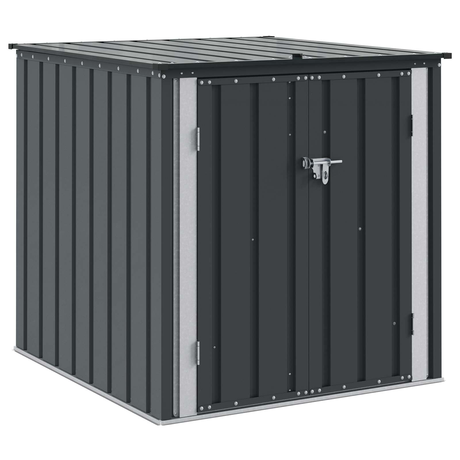 Gartenlagerbox Schwarz Metall 101,5 x 107 x 100 cm | Große Gartentruhe aus Stahl mit Riegelschloss und Klappdeckel für Terrasse, Hof und Außenbereich.