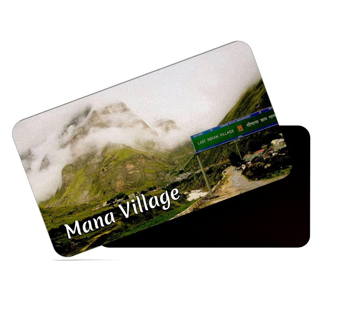 Rectangular Rubber Fridge Magnet/Magnetic Card Multicolor Uttarakhand Mana Village Design Pack of 1 (8.6cm x 5.4cm)