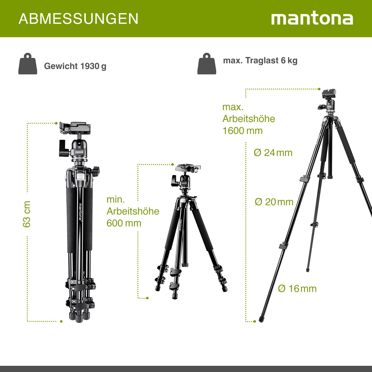 Mantona Basic Scout Max Fotostativ, Kamerastativ bis 160cm große Arbeitshöhe, Kugelkopf, umkehrbare Mittelsäule, ideal für Reisen und Outdoor Fotografie für DSLR Kamera, kompakt leichtes Kamera Stativ