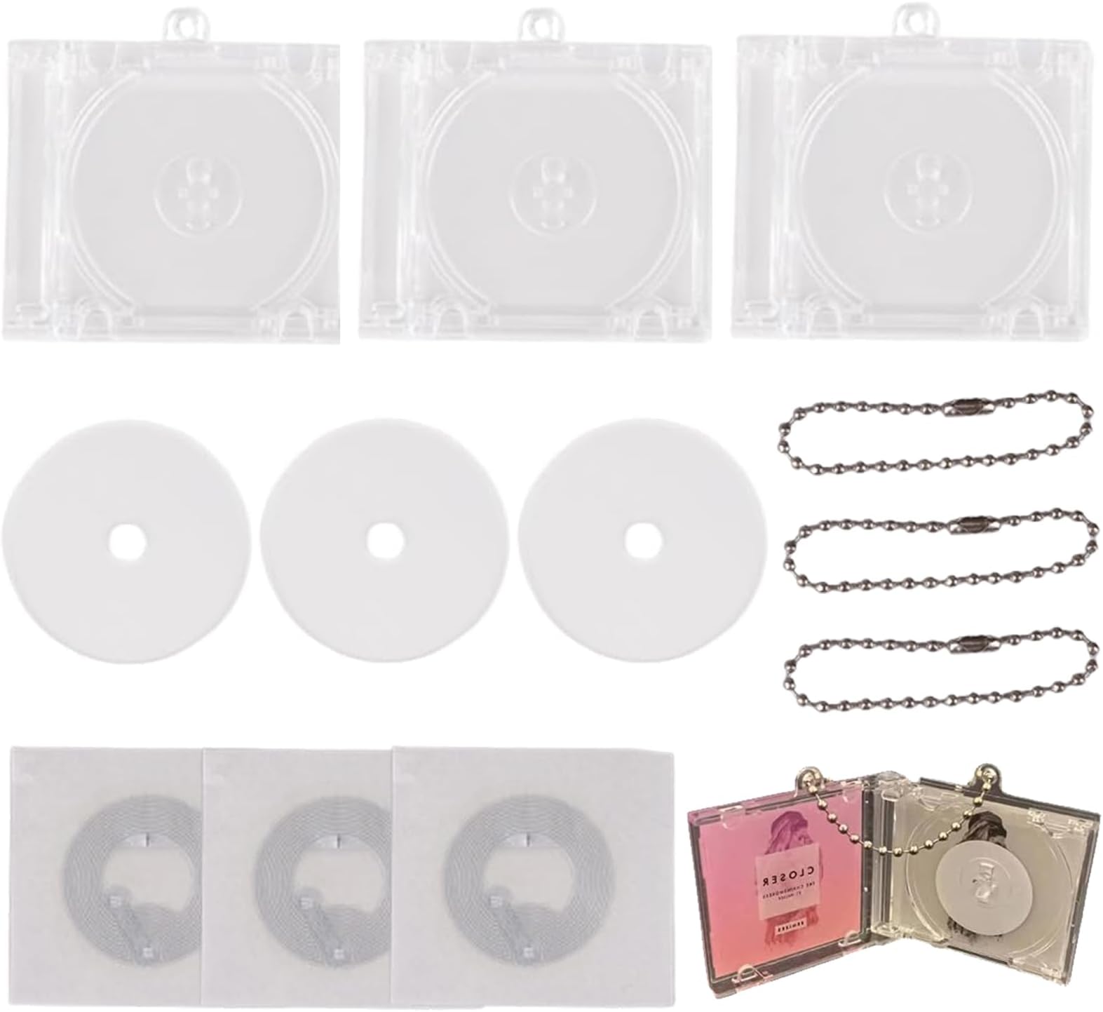 Meokro 3pcs Mini NFC Functional CD Disc Case Key Chain Peripheral Commemorative Album Key Holder for DIY Backpack Pendant ﻿