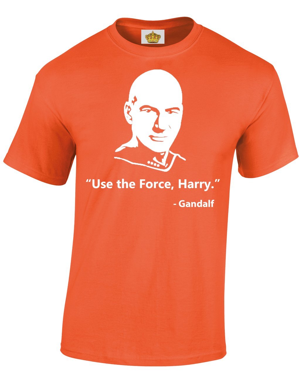 Crown Designs Use The Force Harry - Gandalf Sci-Fi Mashup Funny Cool for Men & Teenagers T-Shirts Tops - Orange/Medium