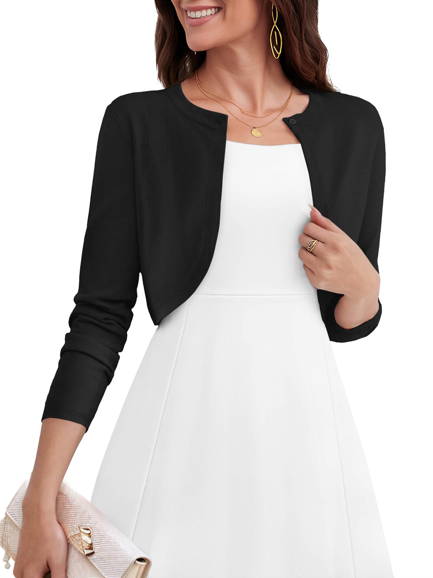 Womens Thin Shrugs Sweater Long Sleeve Lightweight Cropped Tops Open Front Cardigan for Dress