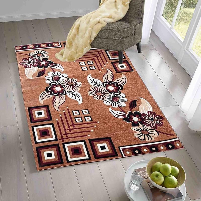 Image of Coffee Multi Color Area Rug 4x5 Feet Floral BCF Compact Living Room Bedroom Small Space Home Decor