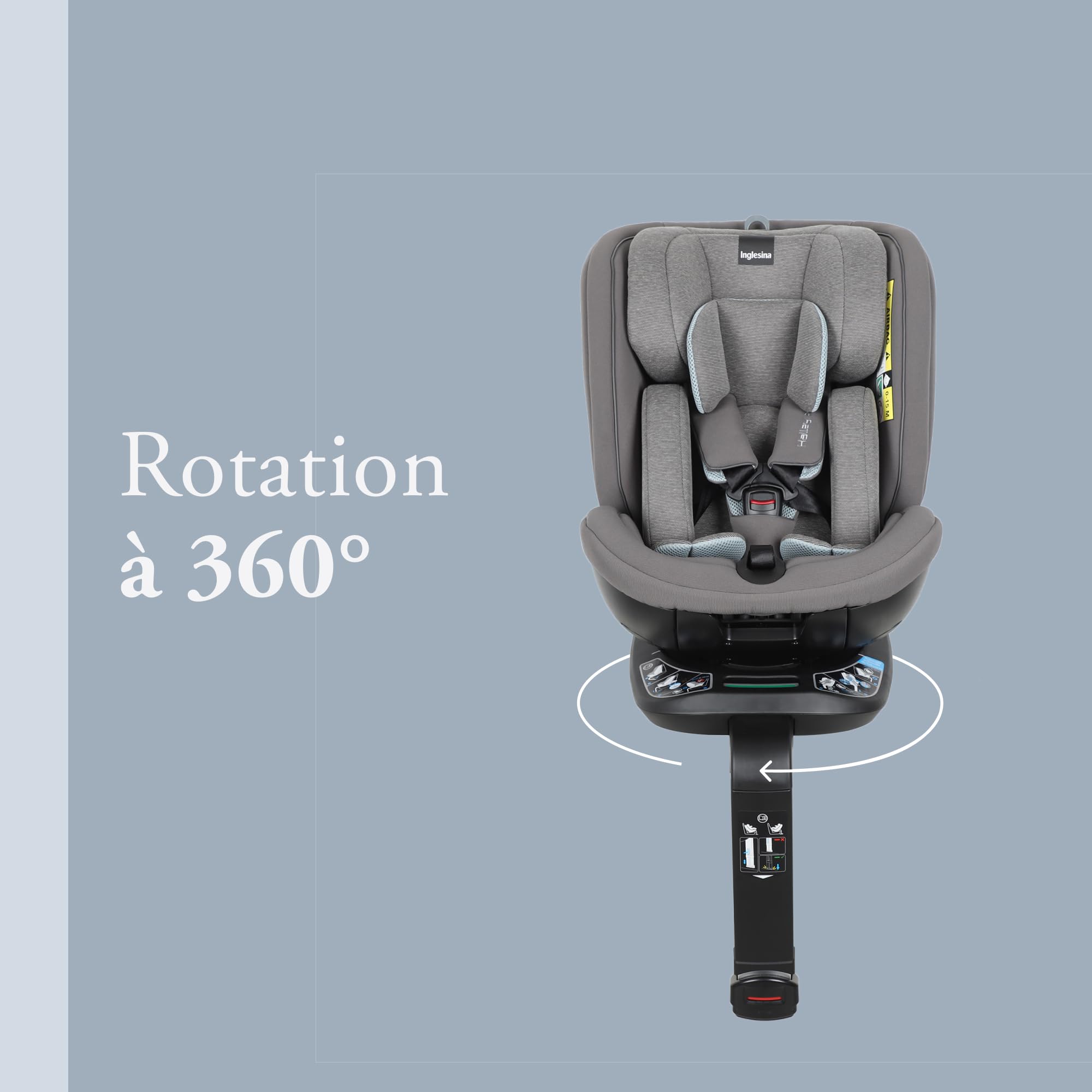 Inglesina Halley Pro, Noir, Siège Auto Pivotant 360° ISOFIX, de 0 à 12 Ans (40-150 cm), Inclinable et Respirant, Homologué ECE R129/03