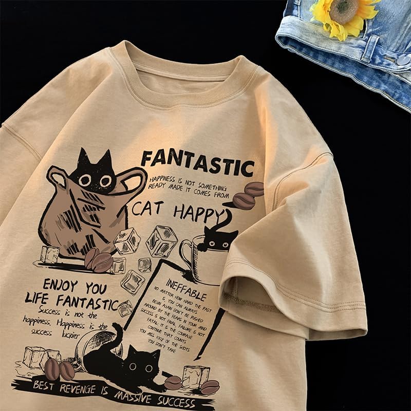 Unisex Y2K Cat Letter Print T-Shirt Harajuku Kawaii Casual Oversize T-Shirts Short Sleeves Cotton Tops - Image 3