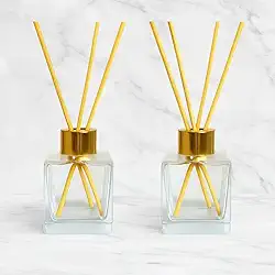 Difusor de Aromas Cubo, 100ml, Tampa Dourada com Varetas, Vidro Decorativo para Ambientes