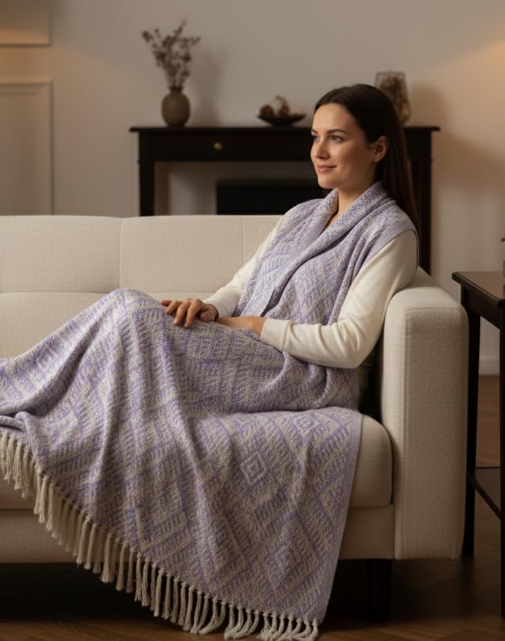 Image of HAKAM Lavender Pure Cotton Throw for 3 Seater Sofa | 100% Cotton |182x248 cm | Light Purple Throw for Sofa, Bed, Chair & Travel - Ideal for All Season | Pack of 1