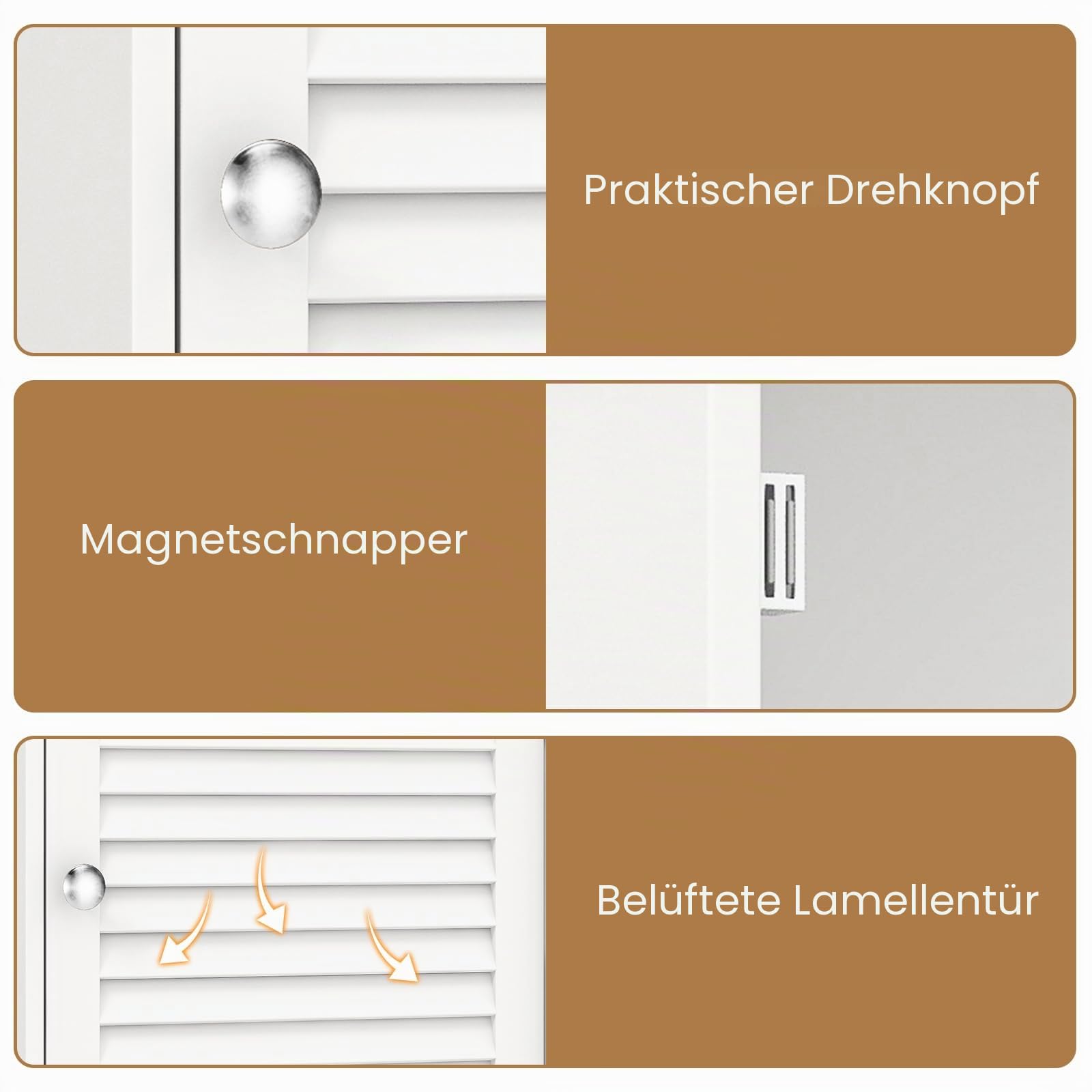 GIANTEX Badezimmerschrank Hängeschrank, Badschrank Badhängeschrank mit Jalousie Tür, mit verstellbarem Einlegeboden & offener Ablage, Wandschrank Medizinschrank für Badezimmer Flur (Weiß)