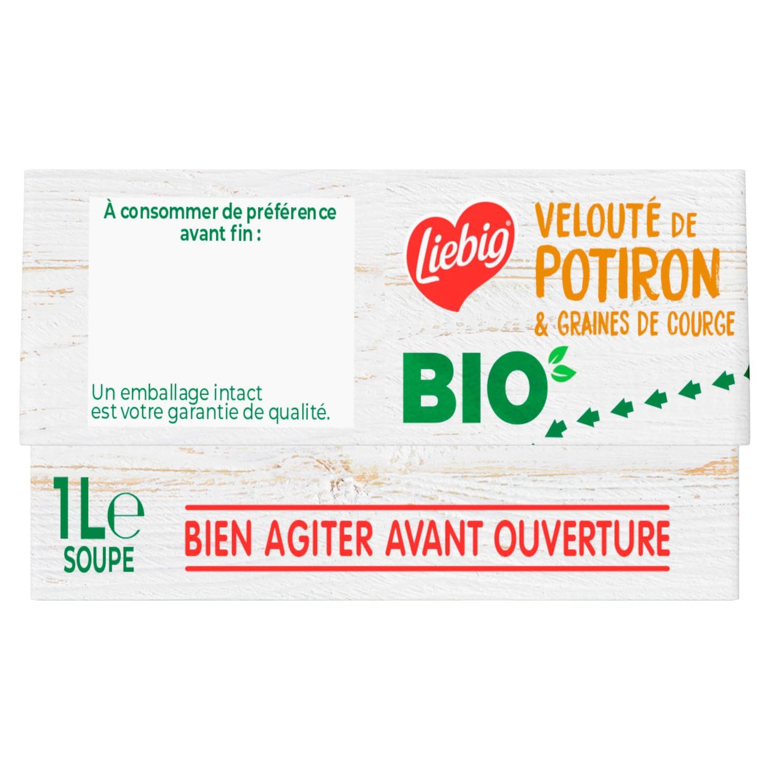 LIEBIG - Soupe Velouté Potiron Graines de Courge et Carottes Bio à la Crème - la brique de 1L - Le Lot De 4