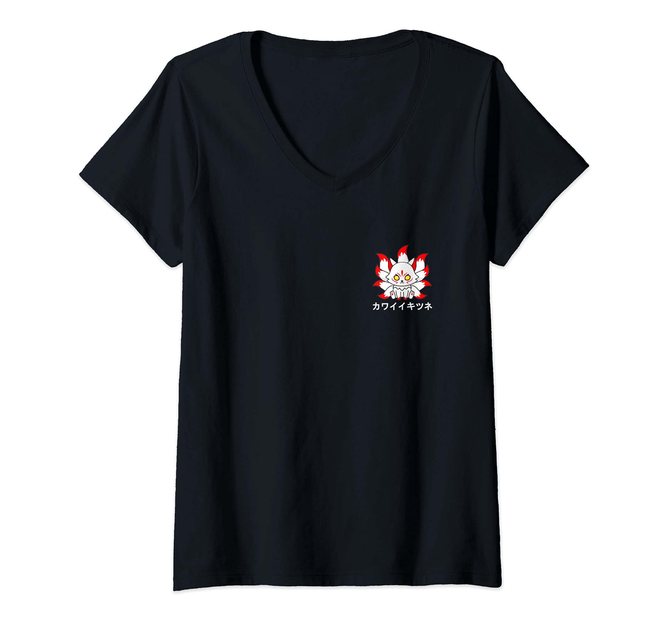 Womens Japan Anime Mask Kitsune Style Samurai Oni Monster V-Neck T-Shirt