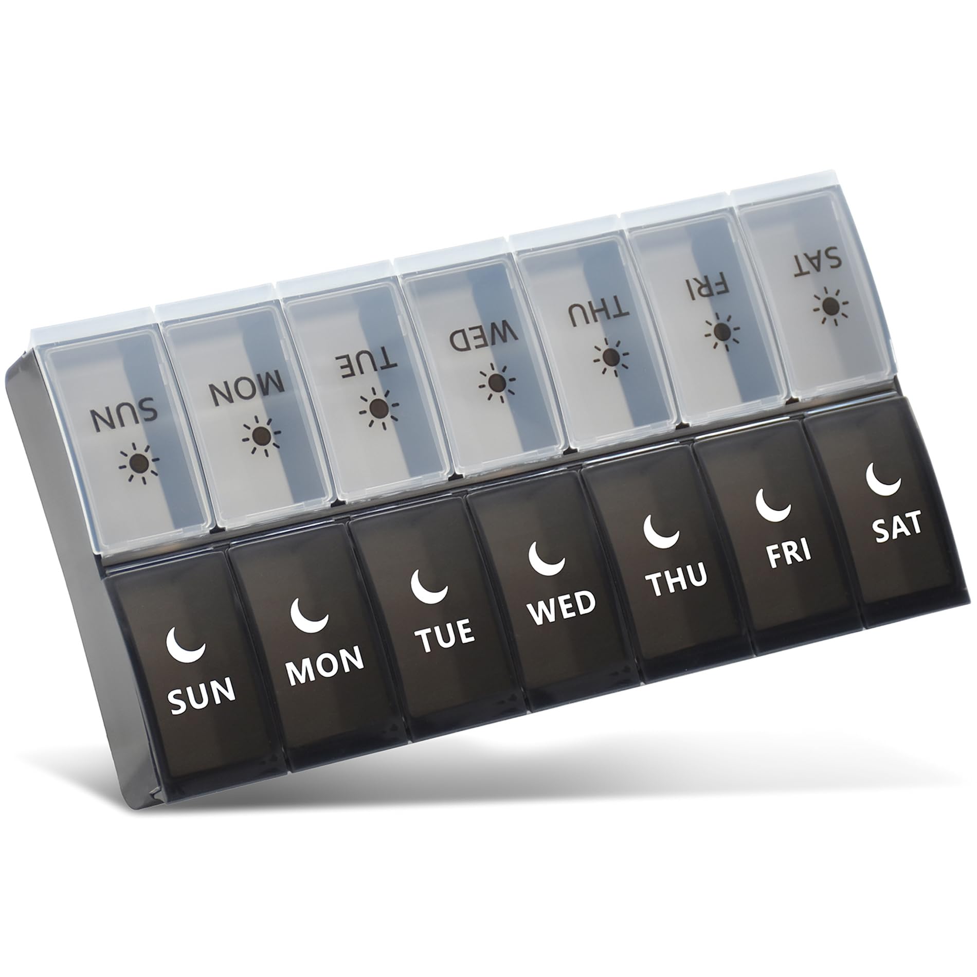 Large Pill Organizer 2 Times a Day, Weekly Pill Case, AM PM Pill Box, Day Night Pill Container 7 Day, Vitamin Case Medicine Dispenser Twice a Day (Black & White)