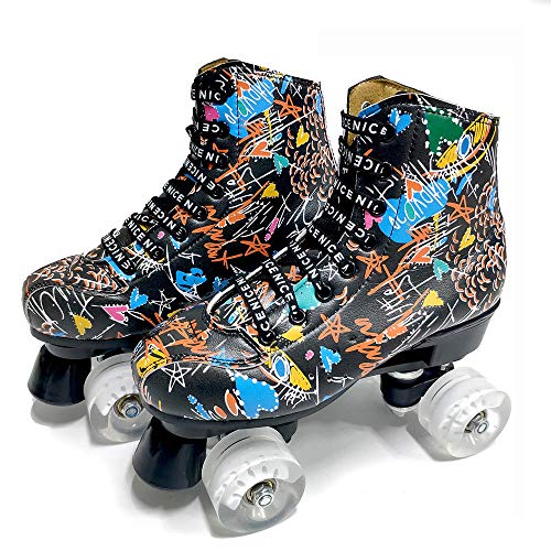 LLly Roller Skates Women, Classic Roller, Roller Skates for Children, Teenagers and Adults, Synthetic Leather-Black 42