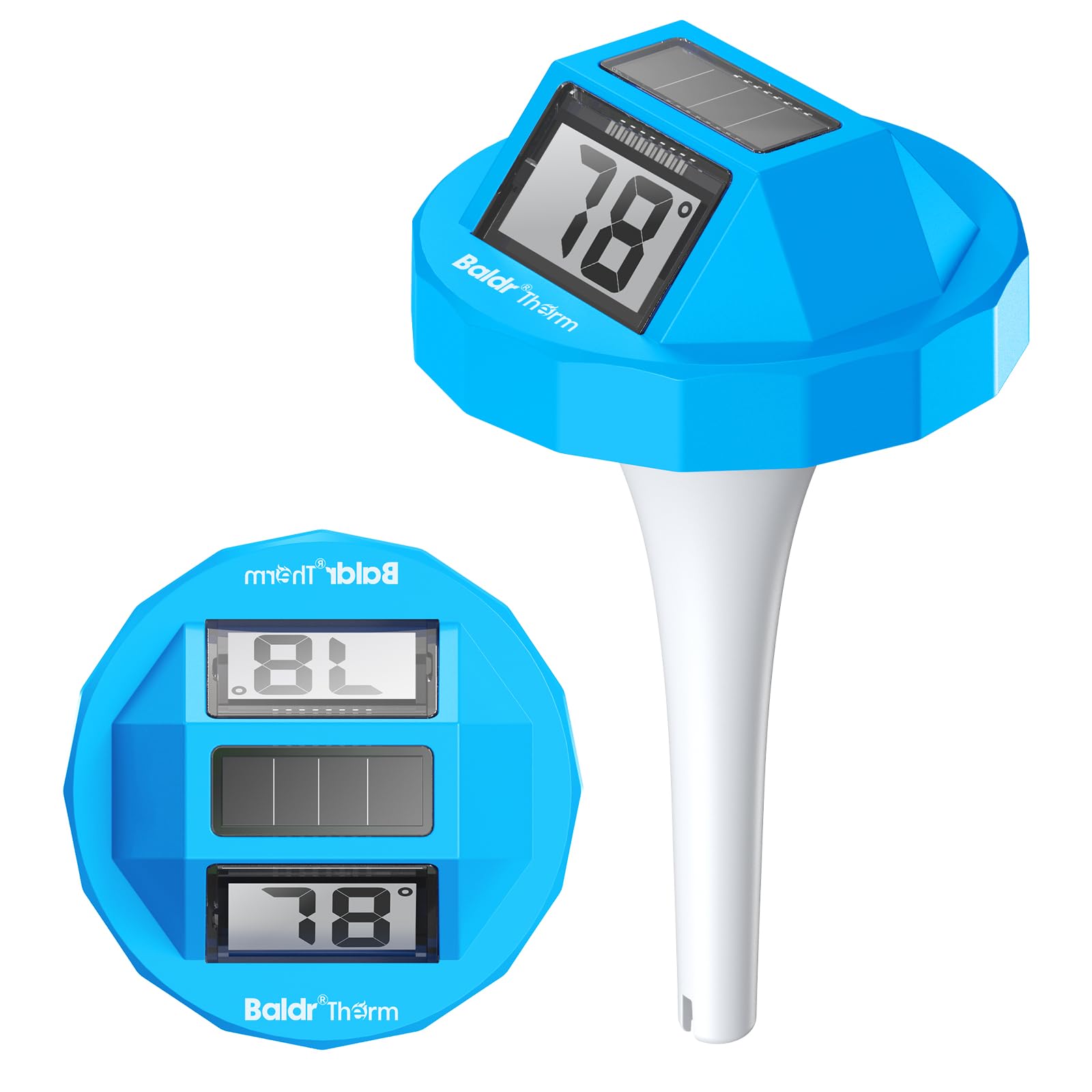 BaldrTherm Digital Floating Pool Thermometer, High Accuracy Solar Thermometer Anti-Fog with Double-Sided Display for Aquarium, Spa, Hot Springs, Ponds (Light Blue)
