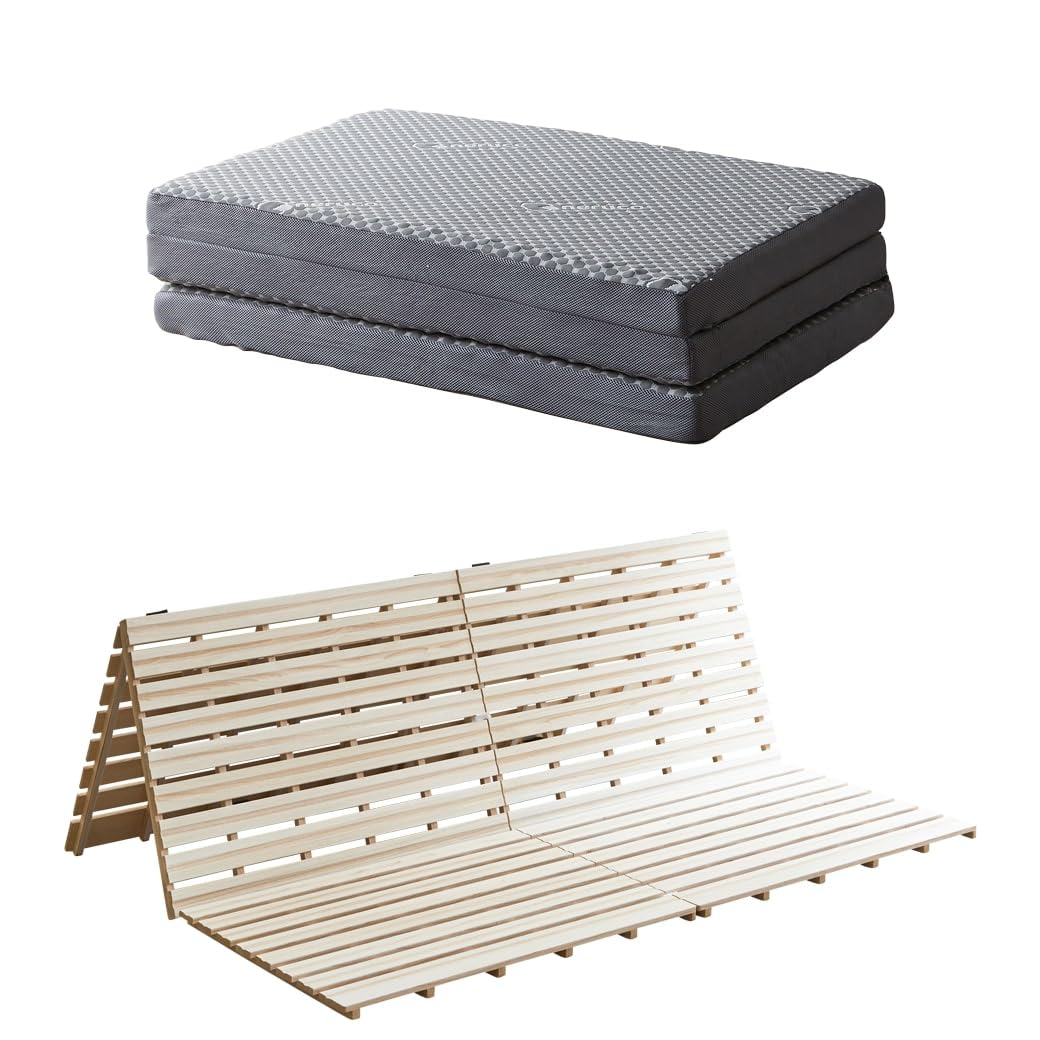 Amazon｜ネルコンシェルジュ 三つ折り すのこマット ベッド クイーン