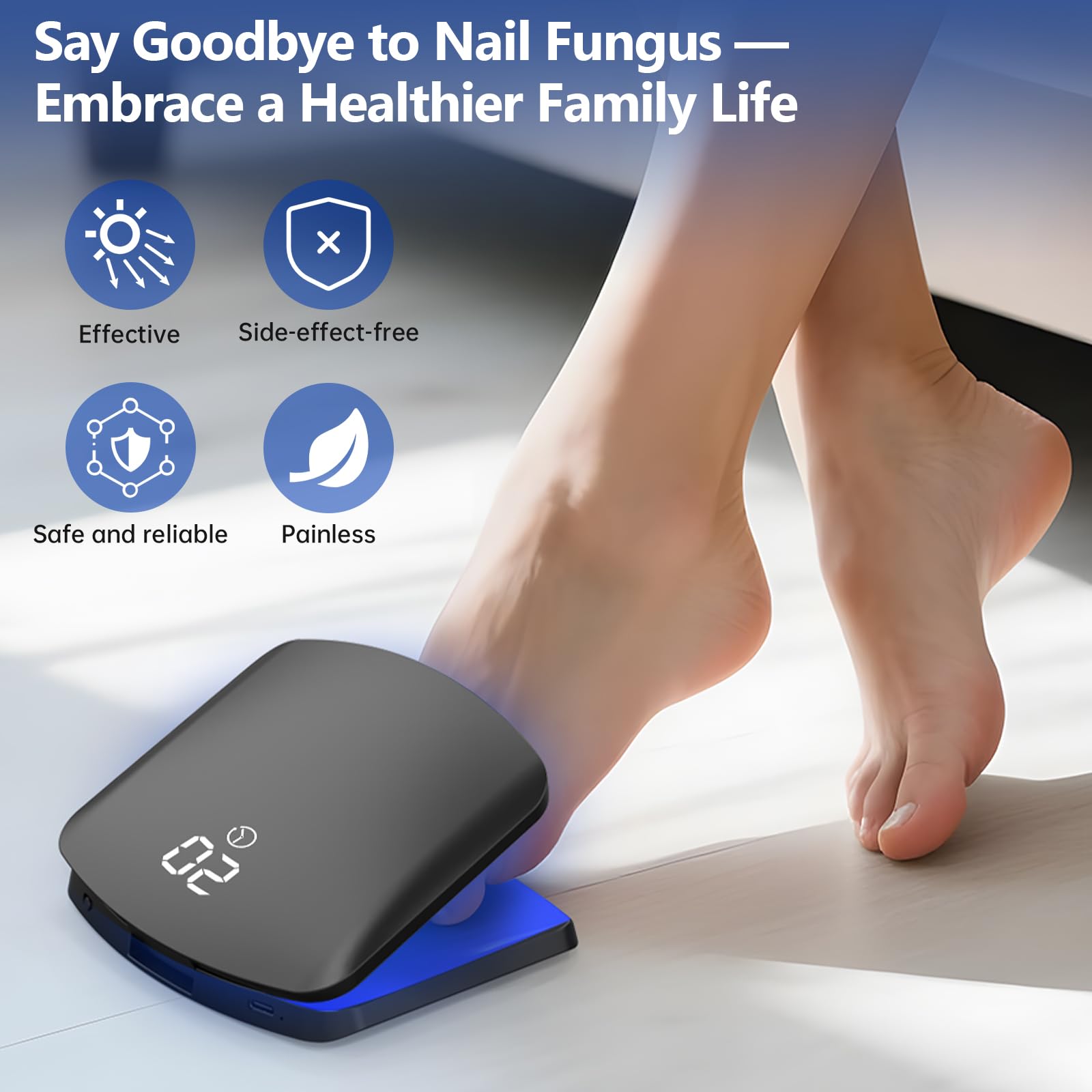 Upgrade Dispositivo láser para hongos en las uñas, 15 LED portátil y recargable mediante USB-C, 11 luz azul + 4 infrarrojos, pantalla táctil, temporizador de 5/10/15/20 minutos-Negro