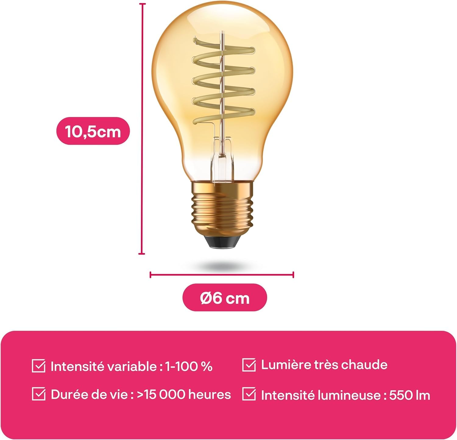 innr Ampoule Connectée Zigbee E27, Fonctionne avec Hue* et Alexa (Pont Requis), Filament Lampe, Blanc Chaud, Ampoules LED, Intensité Variable, 550 lumens - 4 Pièces