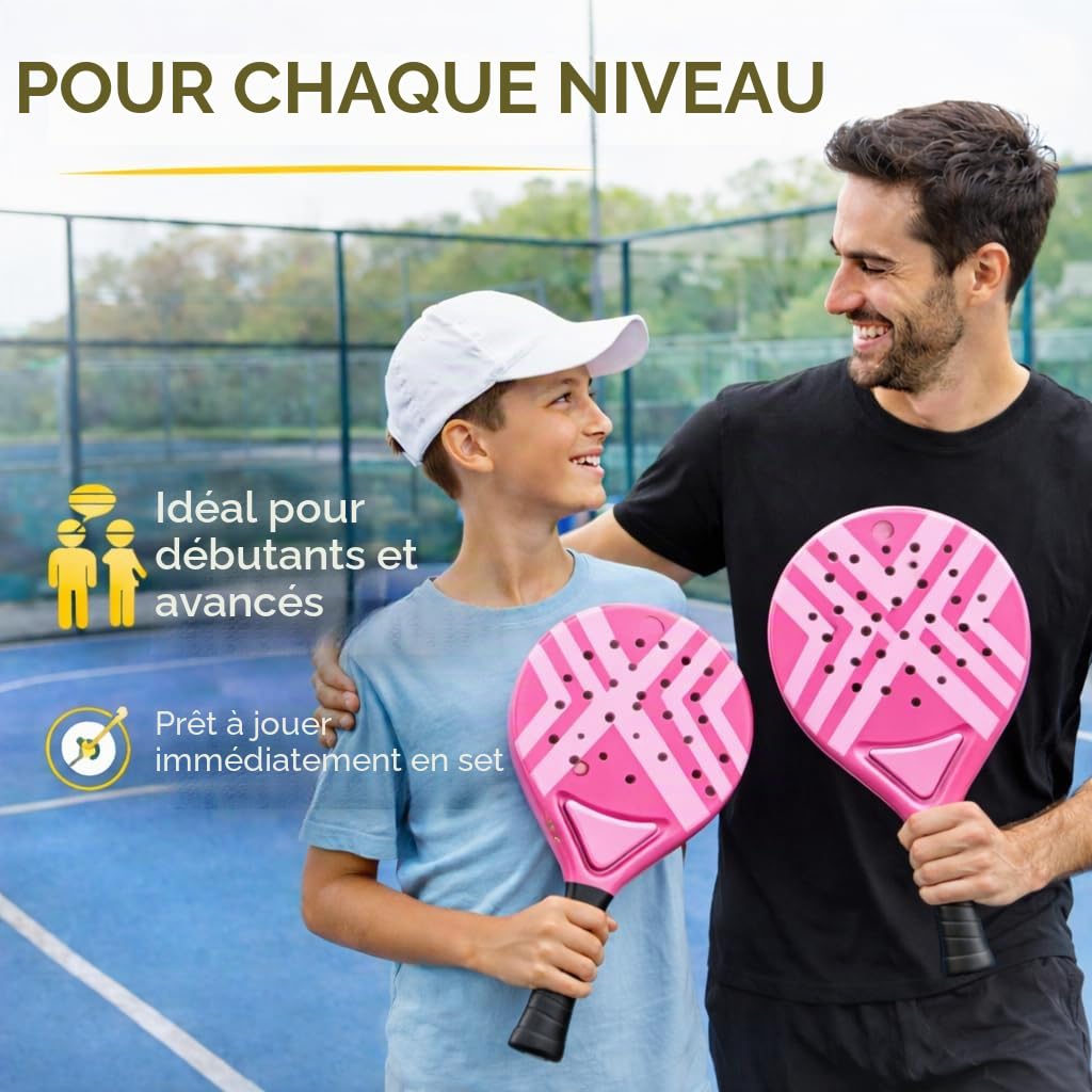 Ensemble de raquettes de padel - Pour adultes et enfants - Raquettes de padel de qualité supérieure pour débutants et confirmés
