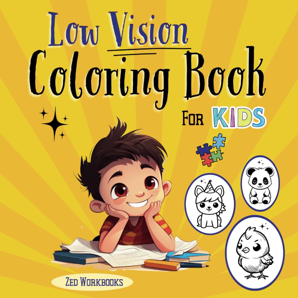 Low Vision Coloring Book For Kids: Simple Animal Coloring Pages For Children With Bold Lines, Large Animal Pictures For Partially Sighted Kids With 100 Pages 8.25 x 8.25 in