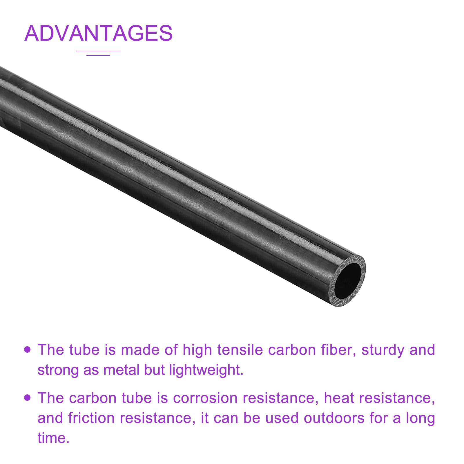 DMiotech 2 Pack 6mmx4mmx350mm Carbon Fiber Round Tubes, 3K Roll Wrapped Glossy Carbon Tube for RC Quadcopter RC Airplane - Image 4