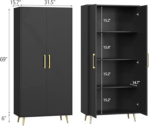 Miniatura 10 de LYNSOM Juego de 2 gabinetes de almacenamiento altos, armario de despensa de cocina independiente con estante y puertas ajustables, acento de