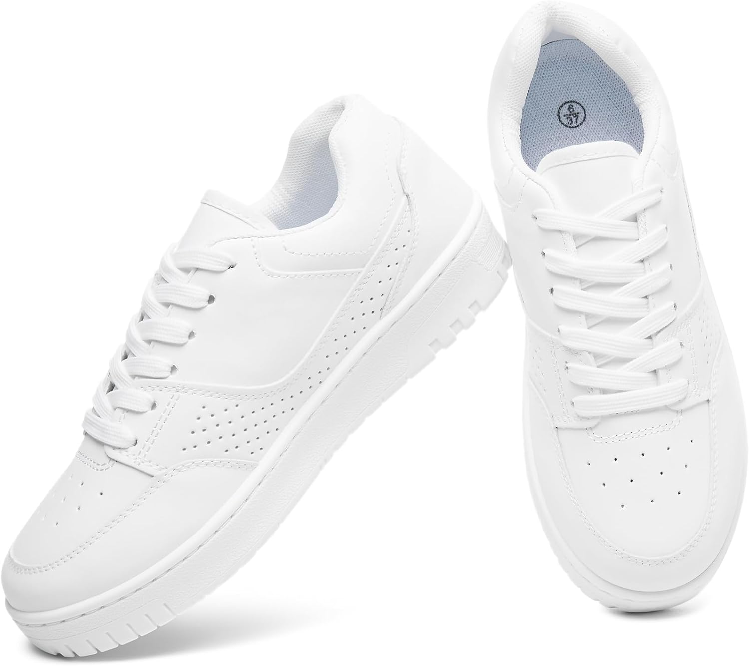 Eydram Womens Sneakers White Leather Tennis Shoes with Memory Foam Insole Low Top Platform Shoes for Women Lace Up Casual Sneakers
