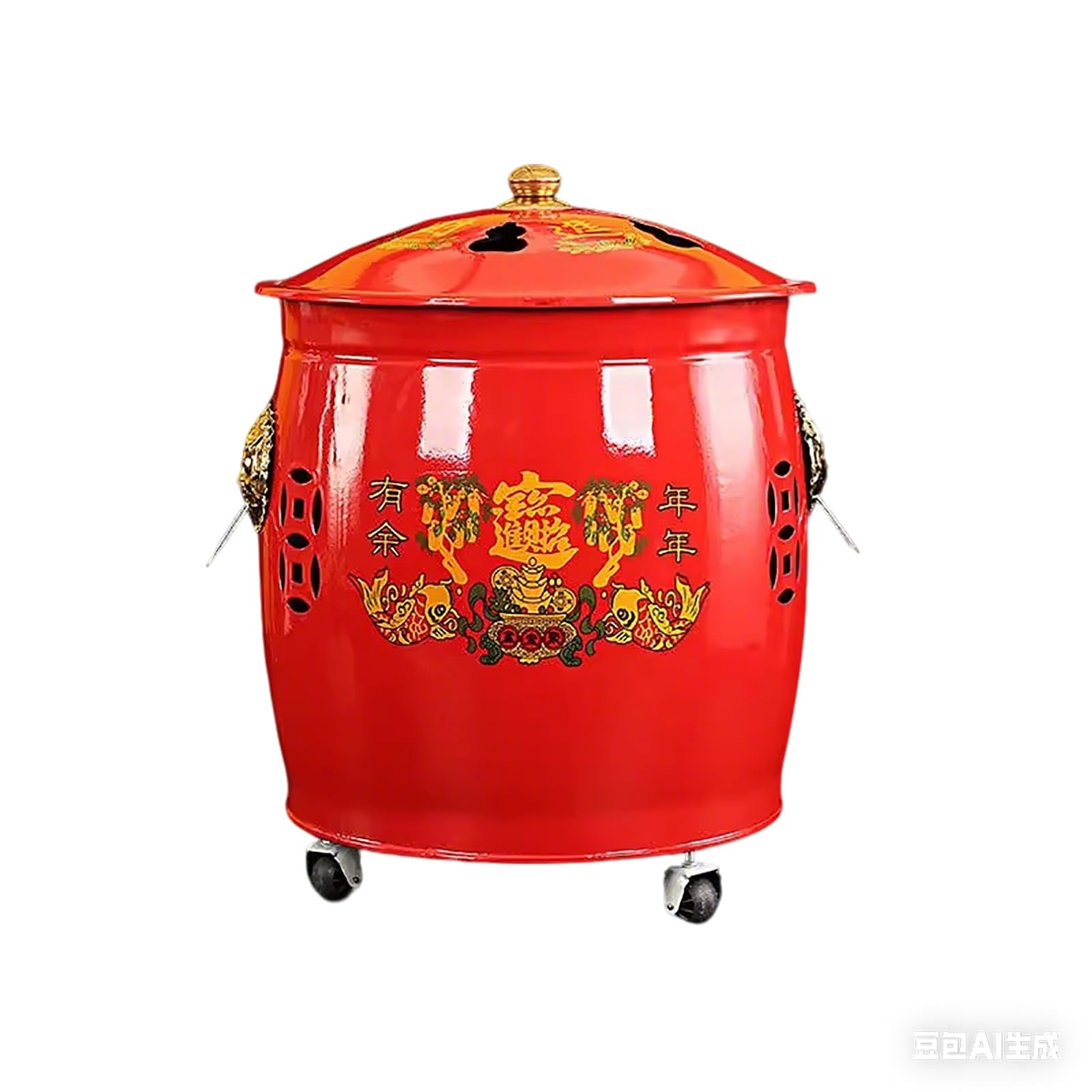 Enamel Fire Cage, Garden Furnace Burn Bin with Wheels and Handle, Mobile and Portable, Paper Burner for Porch Balcony Patio Backyard(54cm)