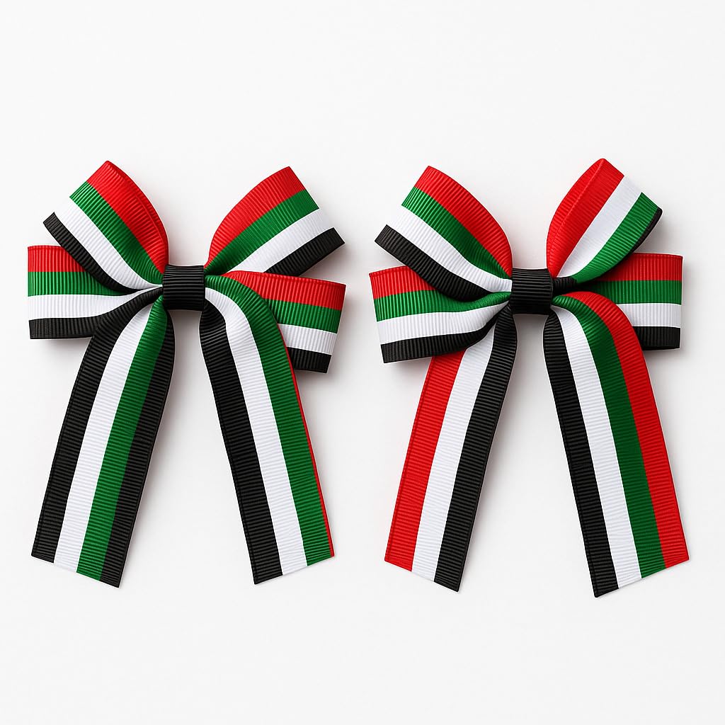 FAM UAE One Pair Of National Day Bow Hair Clips – Patriotic Hair Accessory with Backside Metal Clip for Girls & Women – UAE Flag Celebration Hair Clip Pair for Flag Day (CLIP 1)