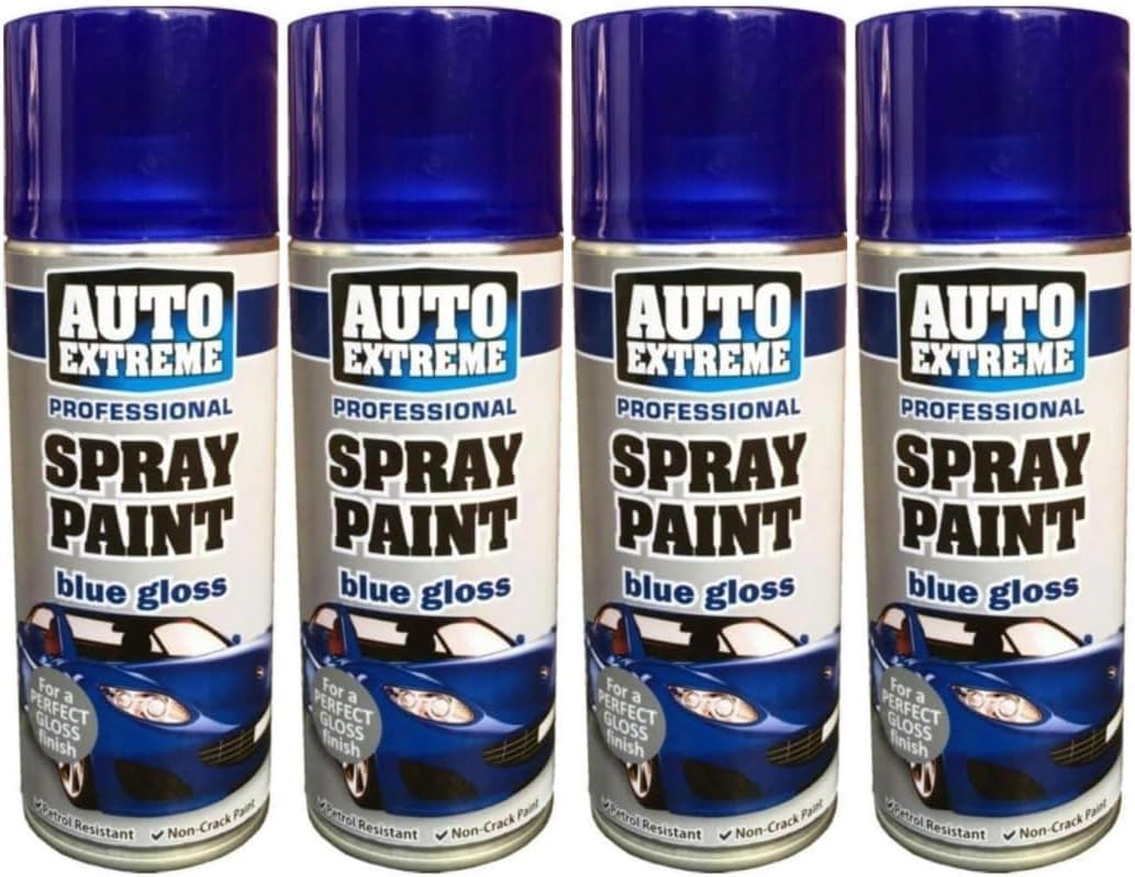 MIXEL Blue Gloss Spray Paint, Easy To Apply, Long-Lasting, Perfect For DIY Projects, Home Décor, Crafts, Wood, Metal, Plastic, Ideal For Indoor And Outdoor Use, 400ml, (4 Pcs)