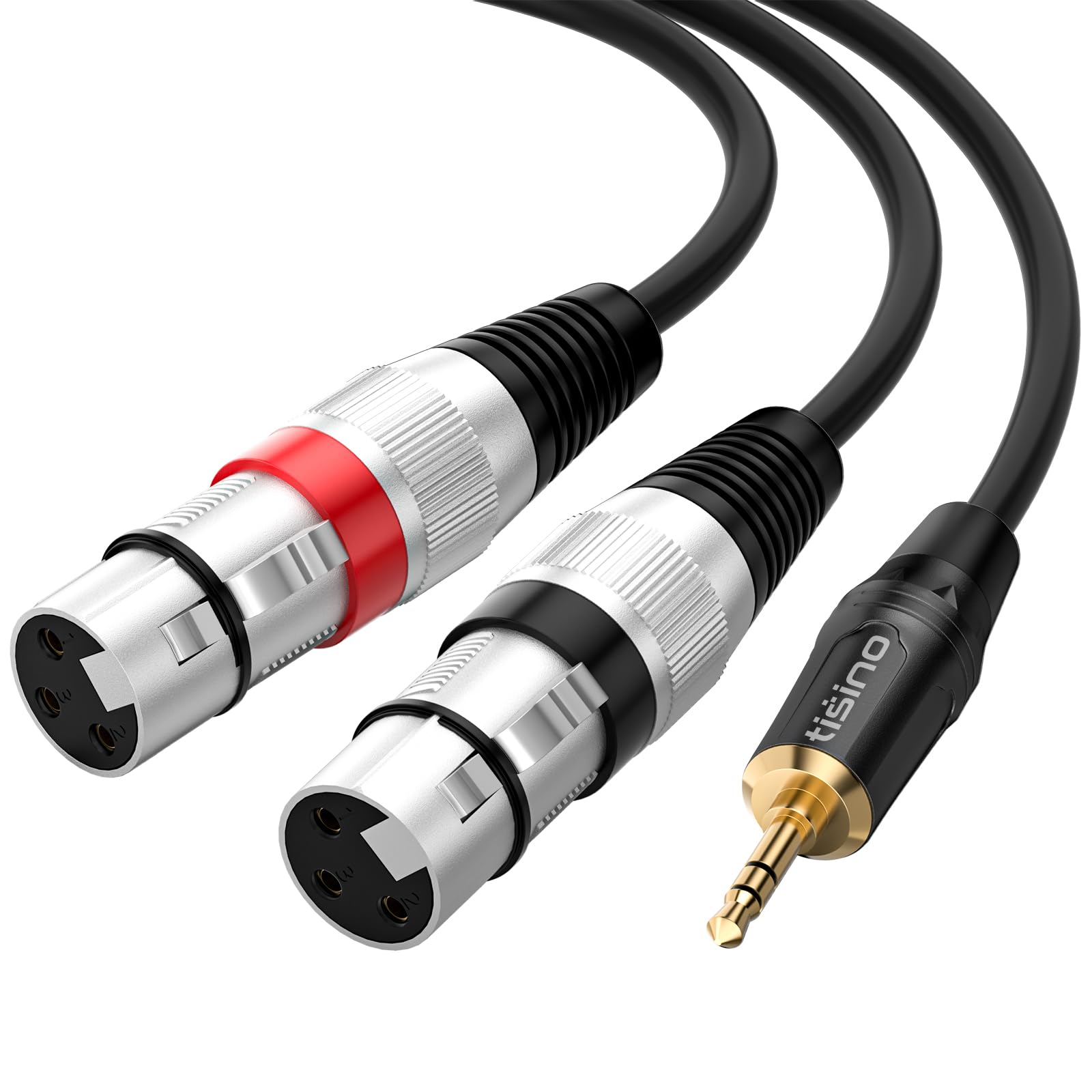 Tisino Podwójny kabel mikrofonowy XLR żeński do 3,5 mm TRS stereo, przewód rozdzielający Y do 2 mikrofonów, mini jack 1/8 do kamery, kamery wideo, rejestratora i profesjonalnego sprzętu audio-1m