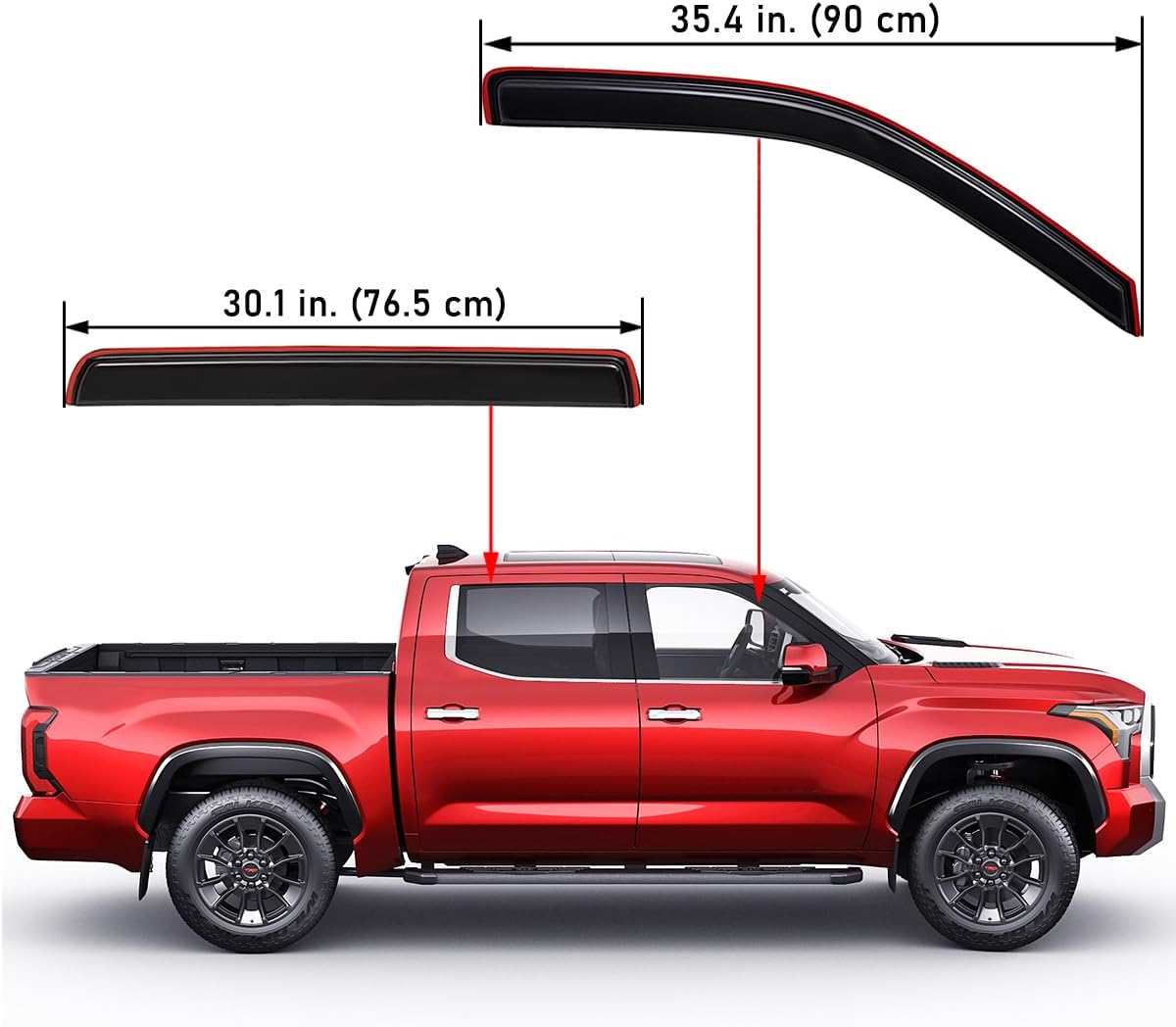 Lightronic Extra Durable Clip-on In-Channel Auto Vent Window Visors, Fits 2022-2025 Toyota Tundra CrewMax SR5/Limited/Platinum/Capstone/TRD Pro/1794 Edition/SR, UV Protection Rain Guards, Smoke, 4-Pcs