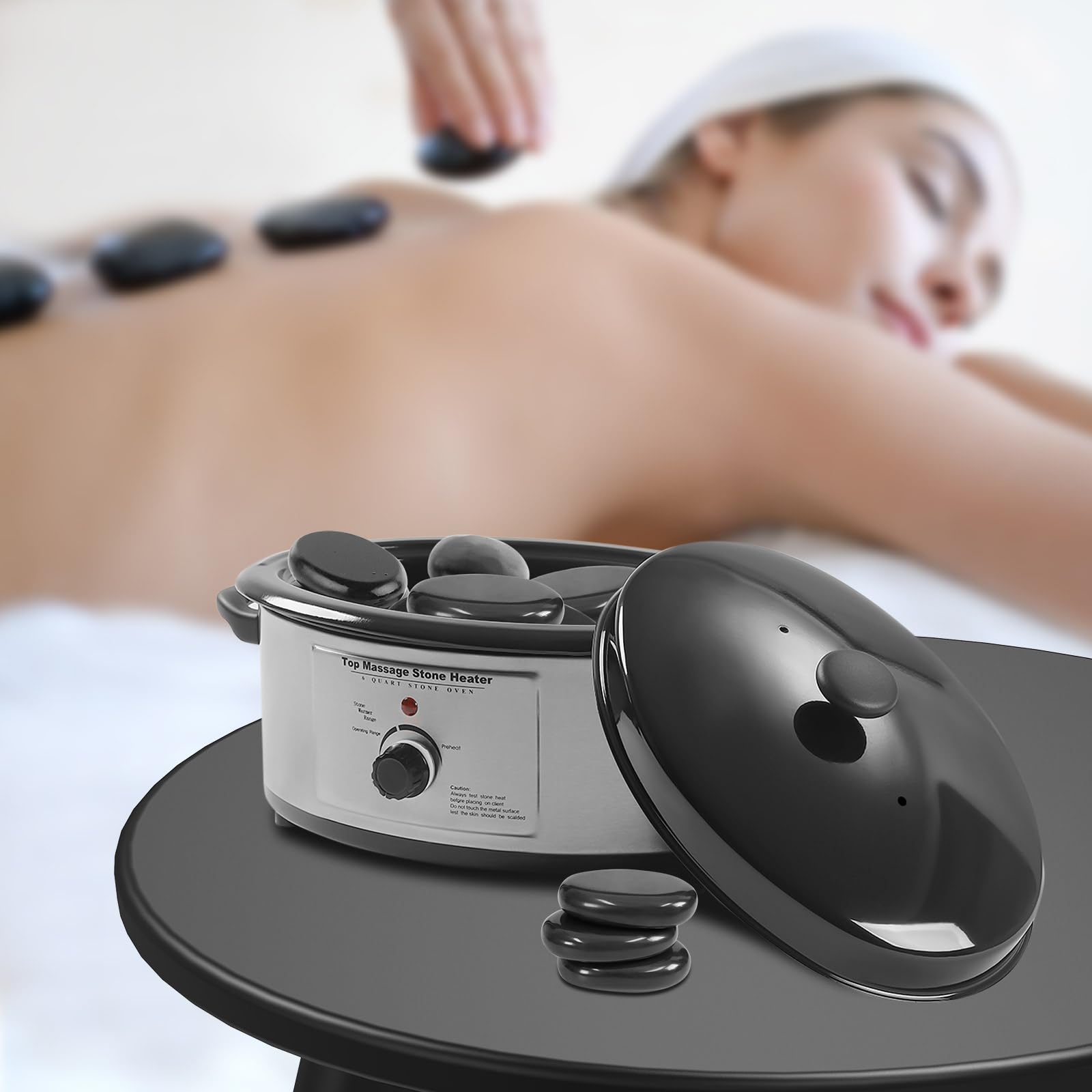 Calentador eléctrico de piedra de 6 l – Calentador de piedra caliente para spa y bienestar – Regulación precisa de la temperatura hasta 100 ℃ – Masajeador para piedras calientes, ideal para salones de