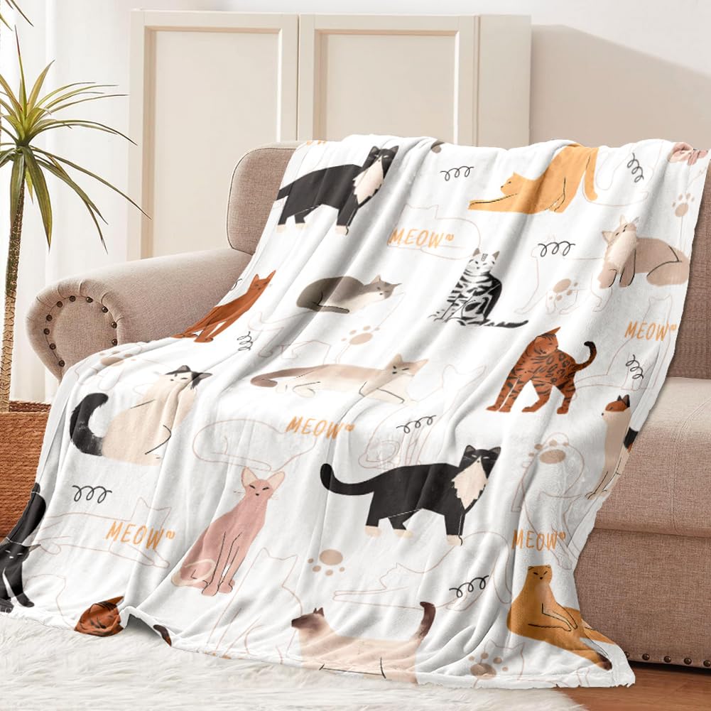 Tupmnbry Manta con estampado de gatos, manta con estampado de animales, regalos de gatos para los amantes de los gatos, manta de franela suave, manta de cama ligera y esponjosa para sofá, 60 x 80