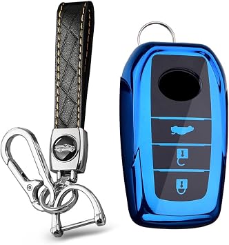 KUNIO Key Cover TPU Key Fob Cover fit for Toyota Yaris Cross Yaris Hybrid Rav4 Aygo CHR Prius Land Cruiser 200 Crown Keyless Key Cover Key Holder Key Case Key Fob 3 Buttons A Blue