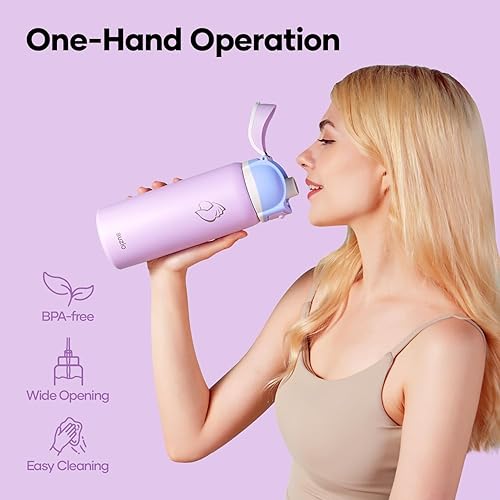 Miniatura 5 de BUZIO Botella de agua aislada de 32 onzas, de acero inoxidable con tapa para chug, tapa de bloqueo a prueba de fugas, asa de transporte, boca ancha,