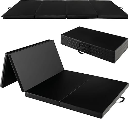 Goplus Colchoneta de gimnasia de 8 x 4 x 2 pulgadas, alfombrilla plegable con asas de transporte, cierres de velcro, 4 paneles para ejercicios de