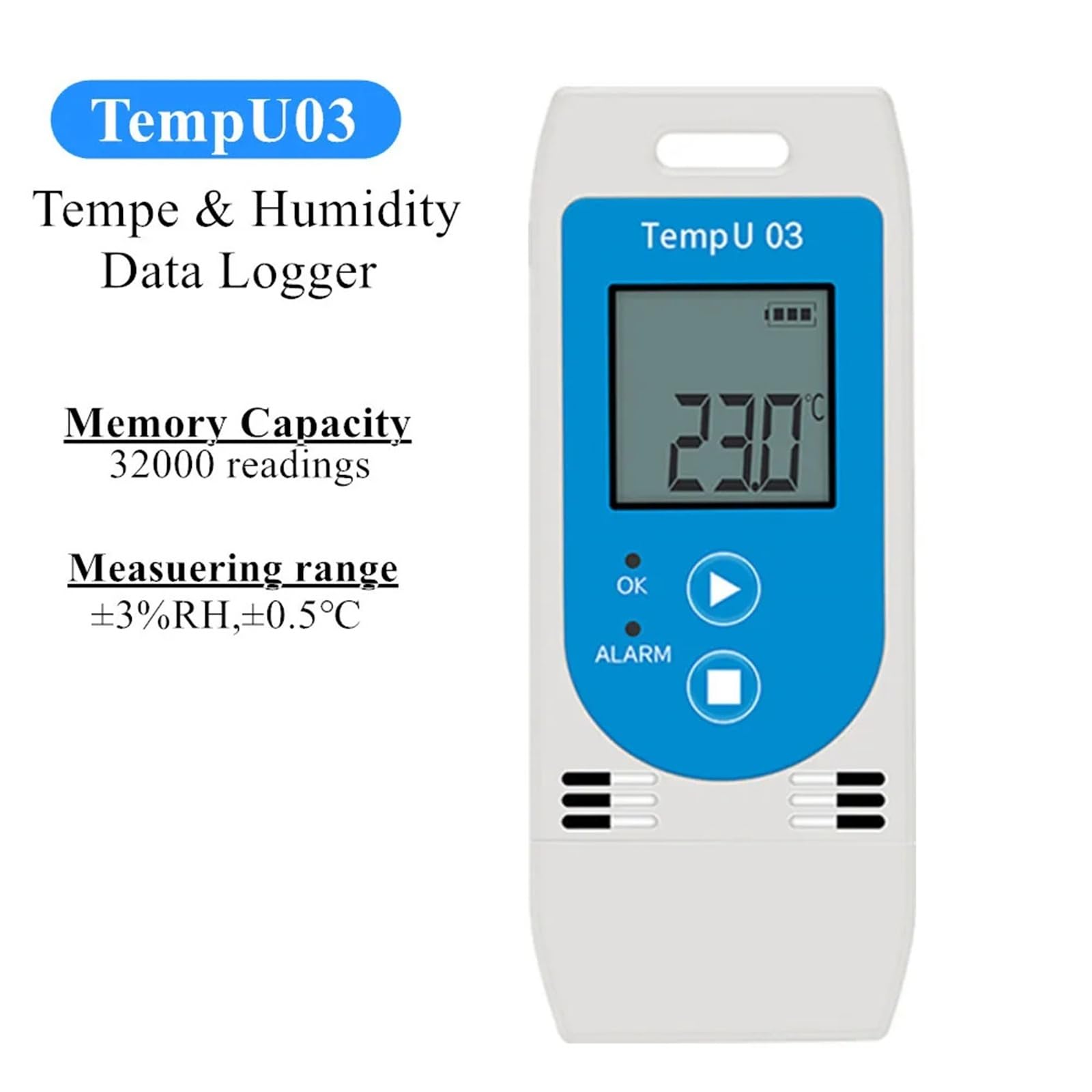 Rejestrator danych Rejestrator danych temperatury i wilgotności TempU03/TempU04 z 32 000 punktów rejestracji i dużej pojemności(TempU03)