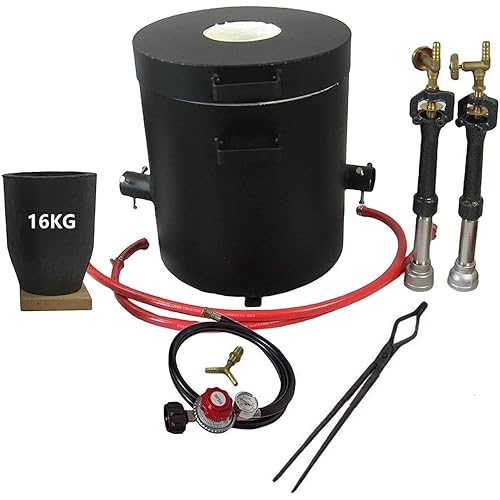 16KG Propane Smelting Furnace, Double Burners, Foundry Melting Furnace with Crucible, Ingot Mold, High Temp up to 2552℉, Home Metal Smelter for Copper, Bronze, Aluminum, Brass, Gold