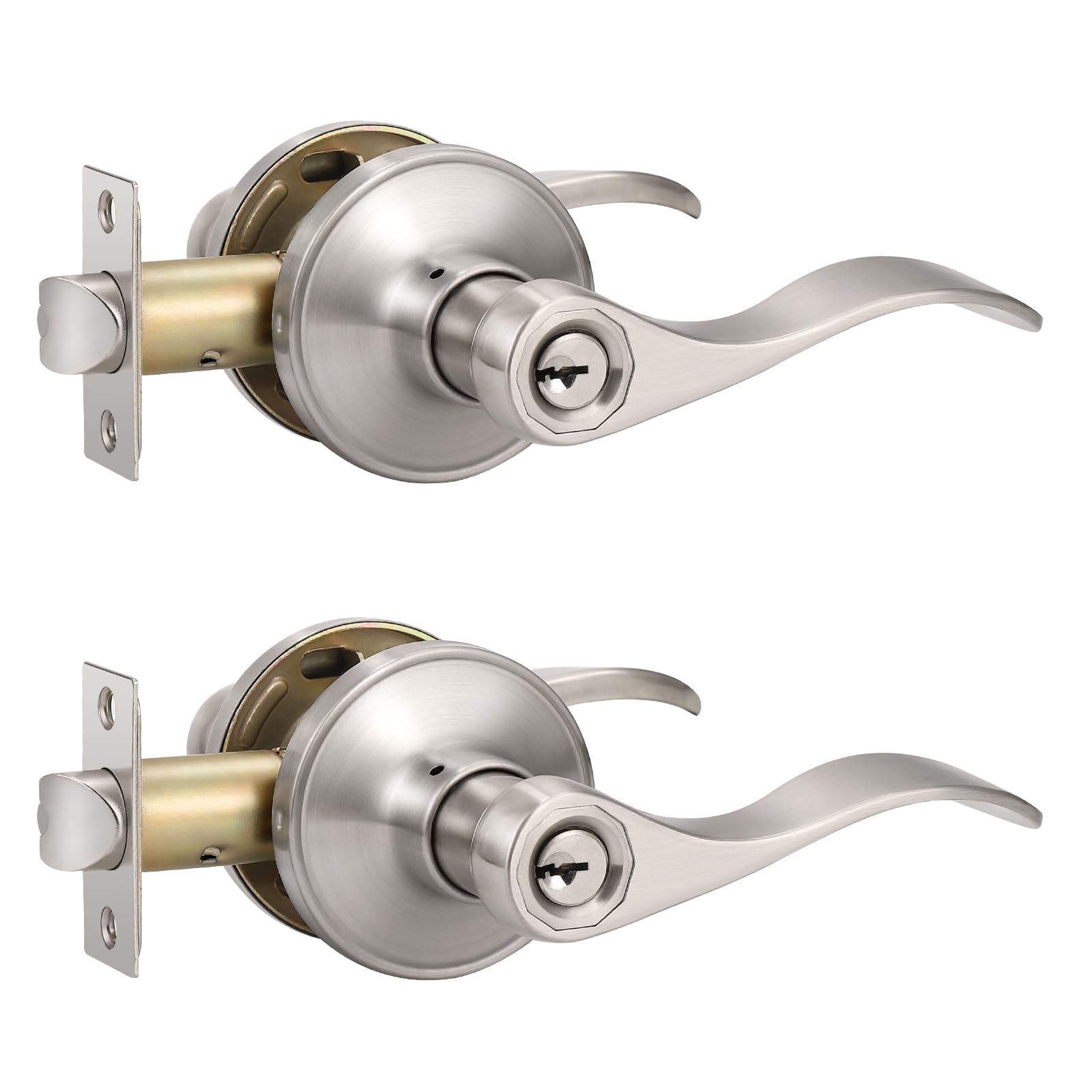 Knobonly 6 Pack Wave Style Door Handles Satin Nickel Finish (Keyed Alike Entry Door Handles)