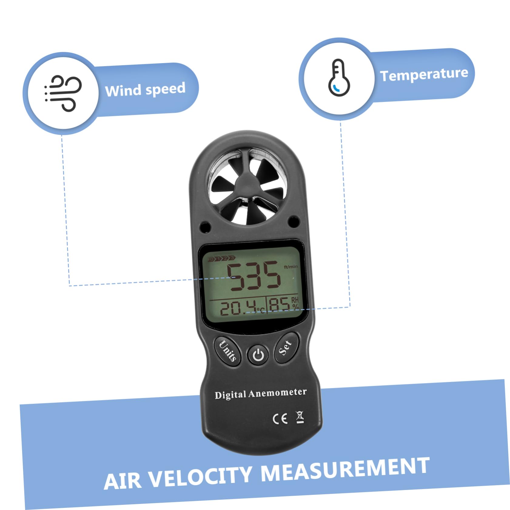 Hygrothermographe Pratique Mini, Anémomètre Numérique Portable, Noir | Mesure Température Humidité, Écran Lcd Rétroéclairé, Paquet de Rangement, 1 Pièce, Plastique