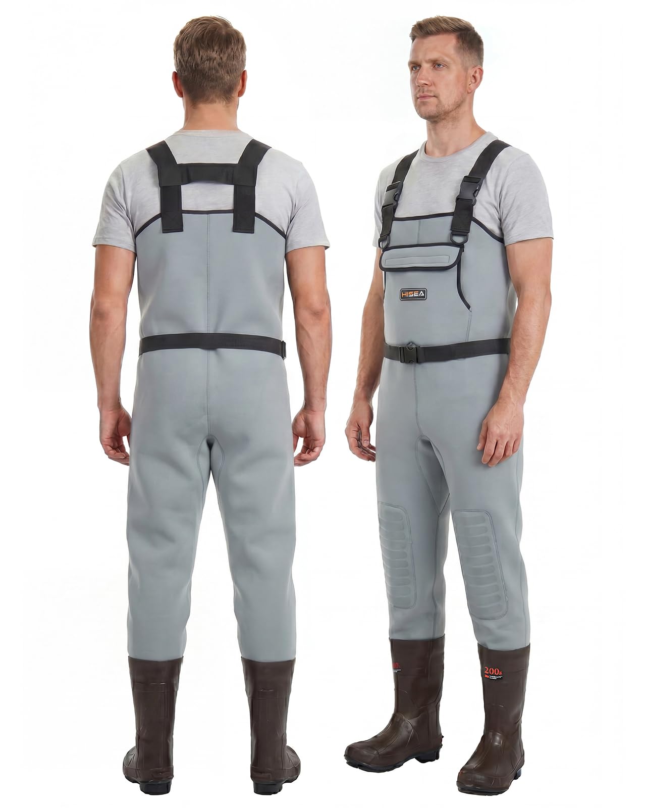 HISEA Trampolieri da uomo, impermeabili in neoprene da 4,5 mm, per pesca e caccia, con stivali, da uomo e donna | Stivali isolati in neoprene da 4,5 mm, 200 g, con gancio per stivali, per pesca e caccia alle anatre